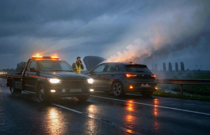Auto wordt met de lier op de oprijwagen van Spoed Sleepdienst getrokken